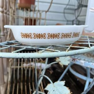 Pyrex Copper Filigree Pixie 700 Au Gratin Dish Restaurant Ware Glass Vintage